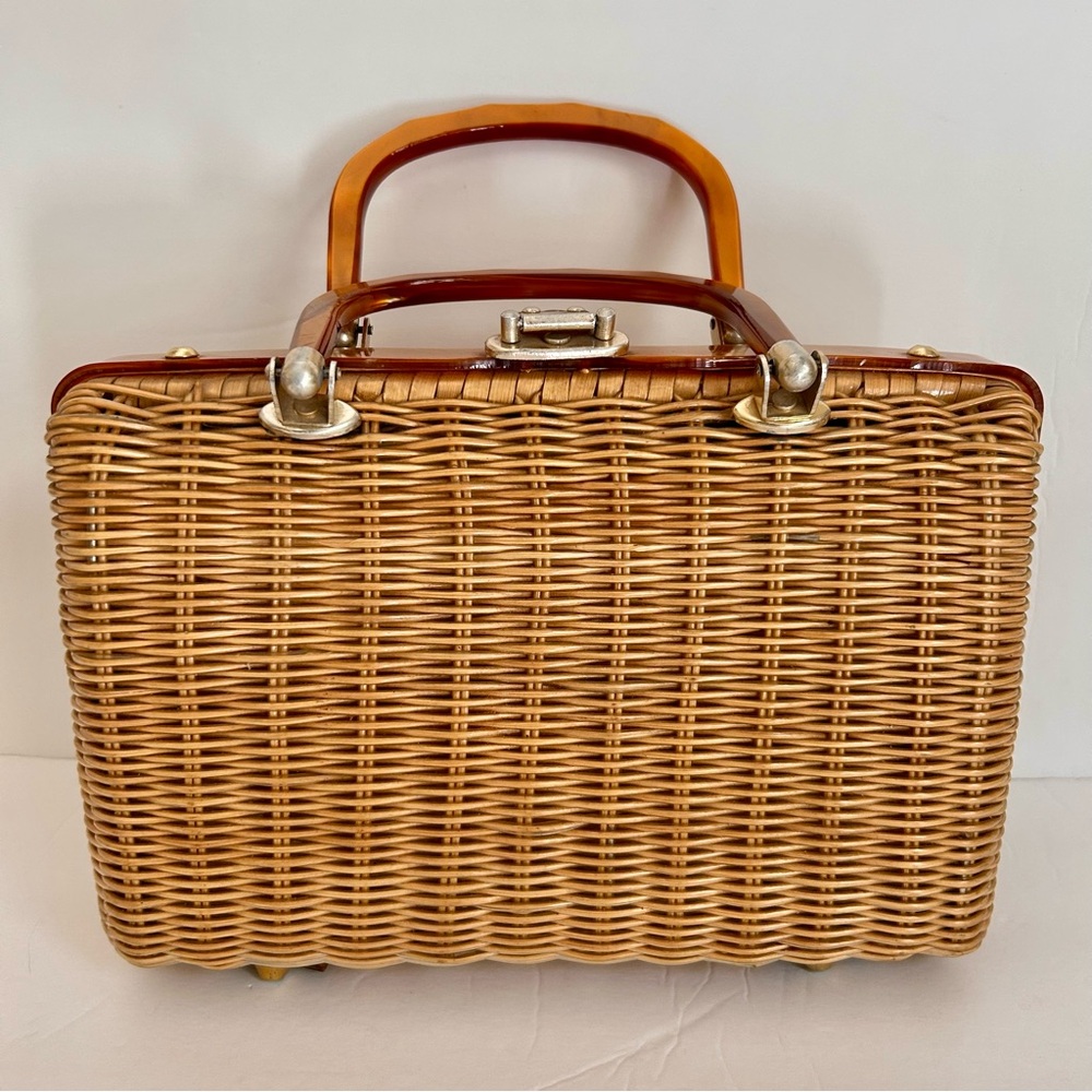 60s Vintage Tropical of Miami Wicker and Lucite Purse Handbag - Picture 6 of 16